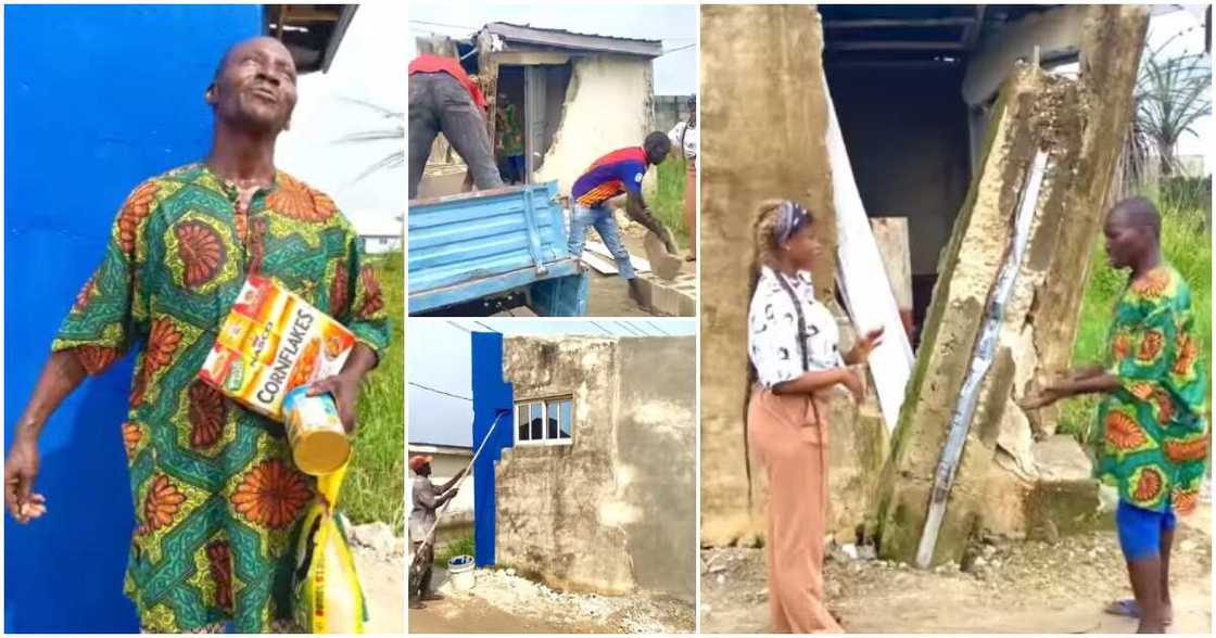 Nigerian lady, broken house, foodstuffs, puts smile on man;s face Nigerian lady, broken house, foodstuffs, puts smile on man;s face