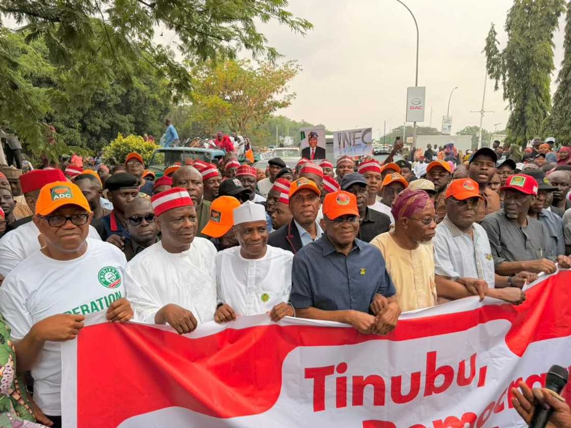 Atiku Abubakar, Rabiu Musa Kwankwaso, Peter Obi a zanga-zangar ADC Atiku Abubakar, Rabiu Musa Kwankwaso, Peter Obi a zanga-zangar ADC