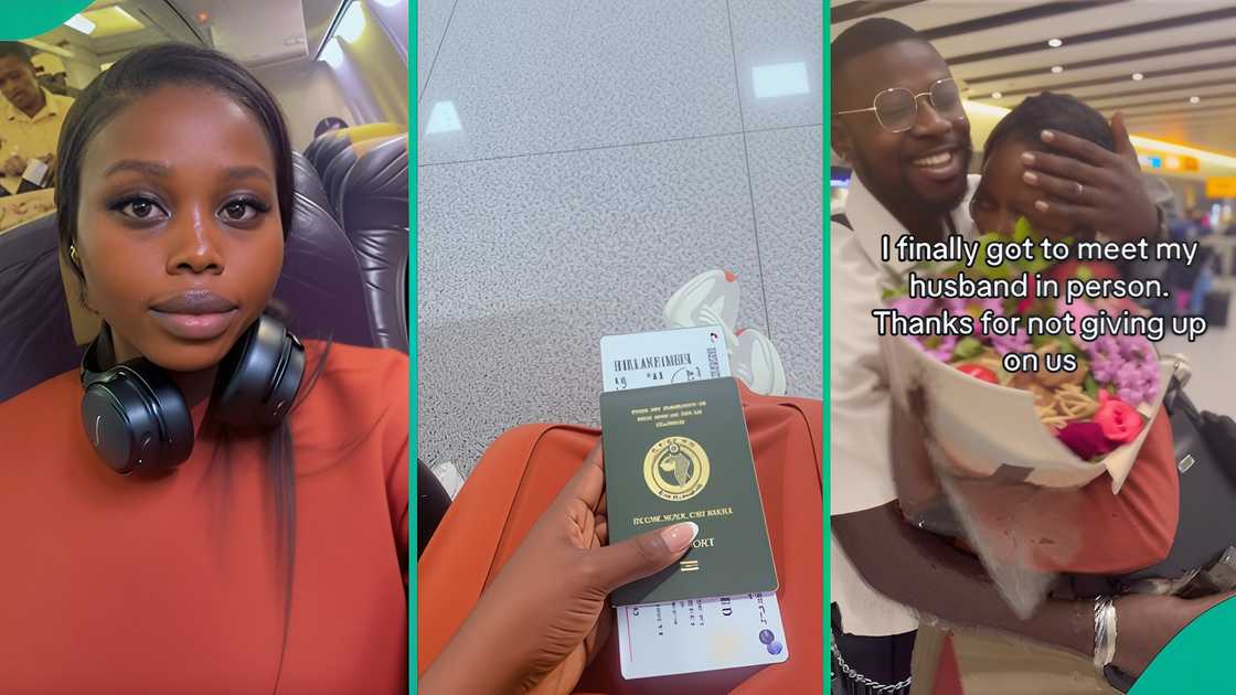 A Nigerian lady reunites with her husband in the UK after three years apart.