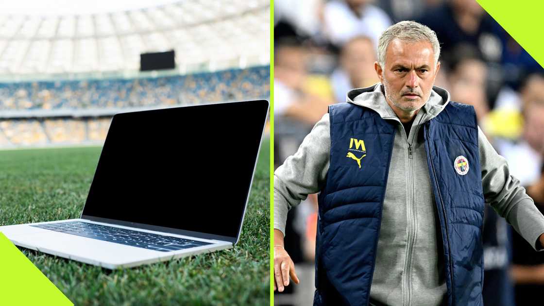 Fenerbahce manager Jose Mourinho was booked for protesting against a referee's decision by showing his laptop to the TV camera. Fenerbahce manager Jose Mourinho was booked for protesting against a referee's decision by showing his laptop to the TV camera.