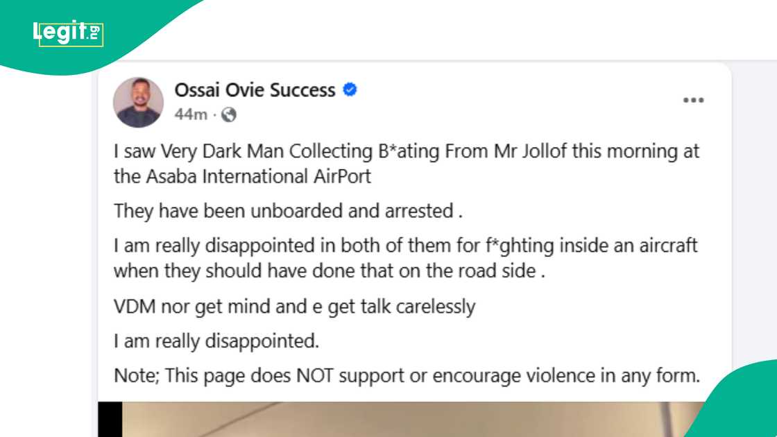 Ossai Success expresses disappointment in VeryDarkMan, Mr Jollof. Ossai Success expresses disappointment in VeryDarkMan, Mr Jollof.
