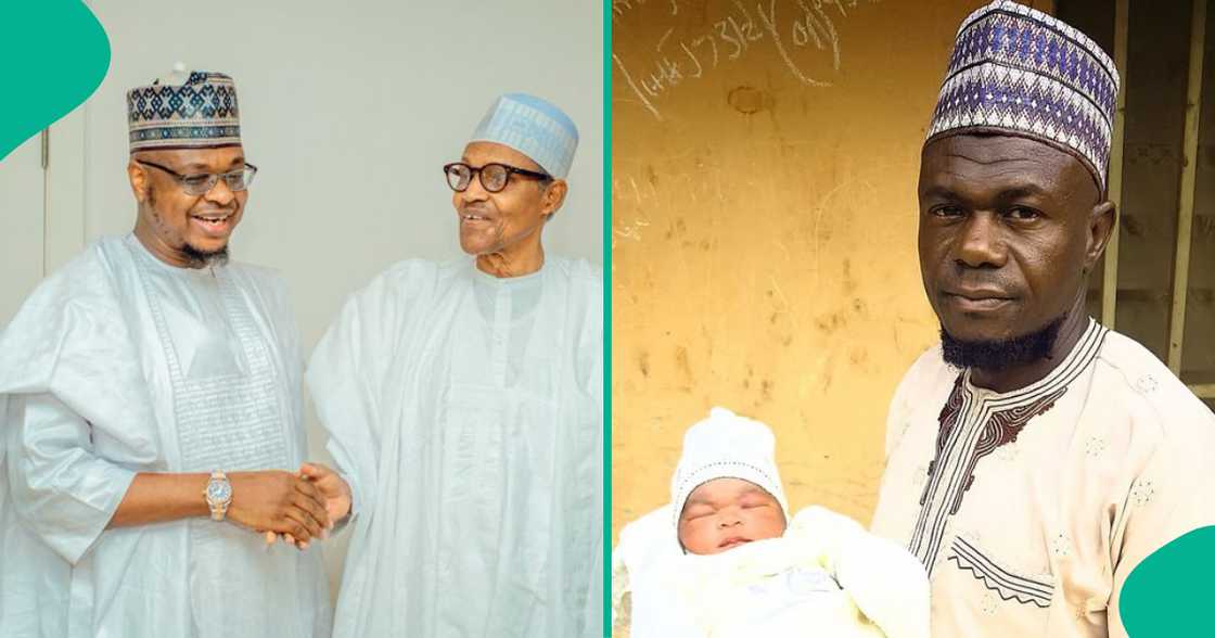 Matashin da ya yi Buhari mai suna dauke da jaririn da aka haifa masa Matashin da ya yi Buhari mai suna dauke da jaririn da aka haifa masa
