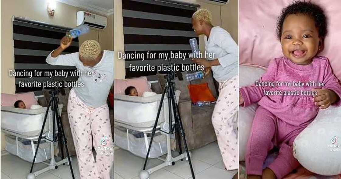 Mum dances for little child, baby smiles Mum dances for little child, baby smiles