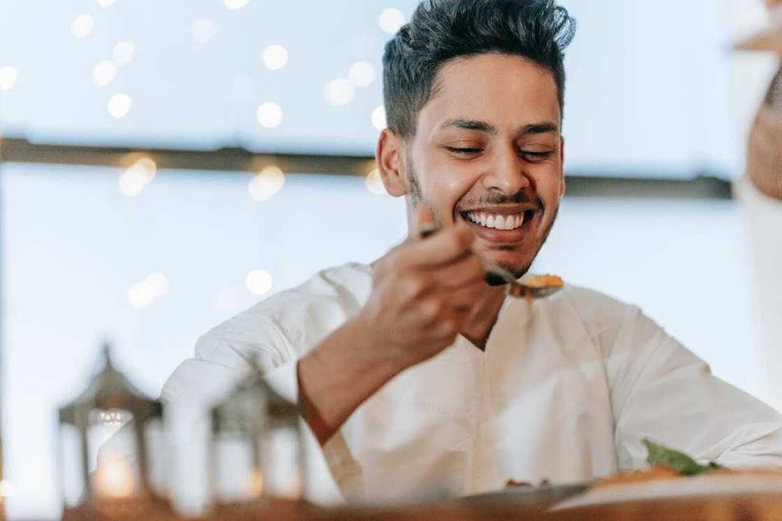 A man eating food