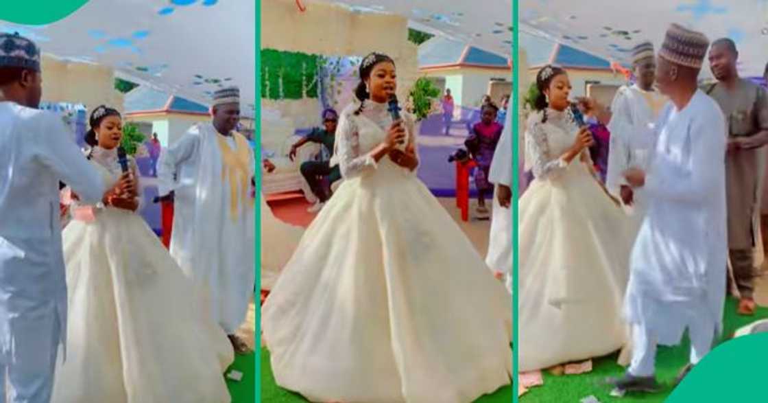 Nigerian bride gets attention with her voice as she sings on wedding day.
