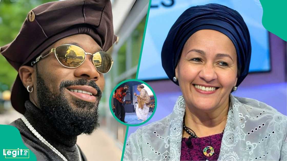 Amina Mohammed joins D’banj on stage during UN Global Compact event in Lagos