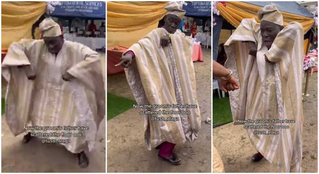 The moment a groom's dad stormed wedding dance, dancing energetically to Buga by Kizz Daniel and Tekno. The moment a groom's dad stormed wedding dance, dancing energetically to Buga by Kizz Daniel and Tekno.