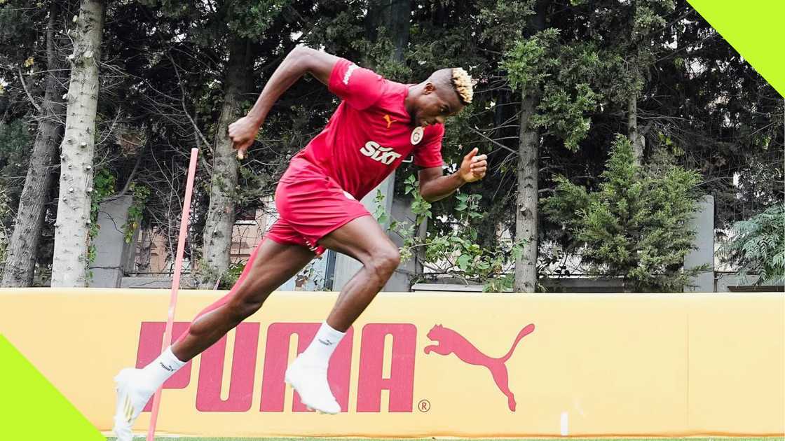 Victor Osimhen running on the grass after resuming Galatasaray training. Victor Osimhen running on the grass after resuming Galatasaray training.