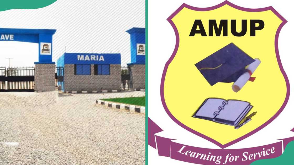 Ave Maria University entrance (L). Ave Maria University logo (R)