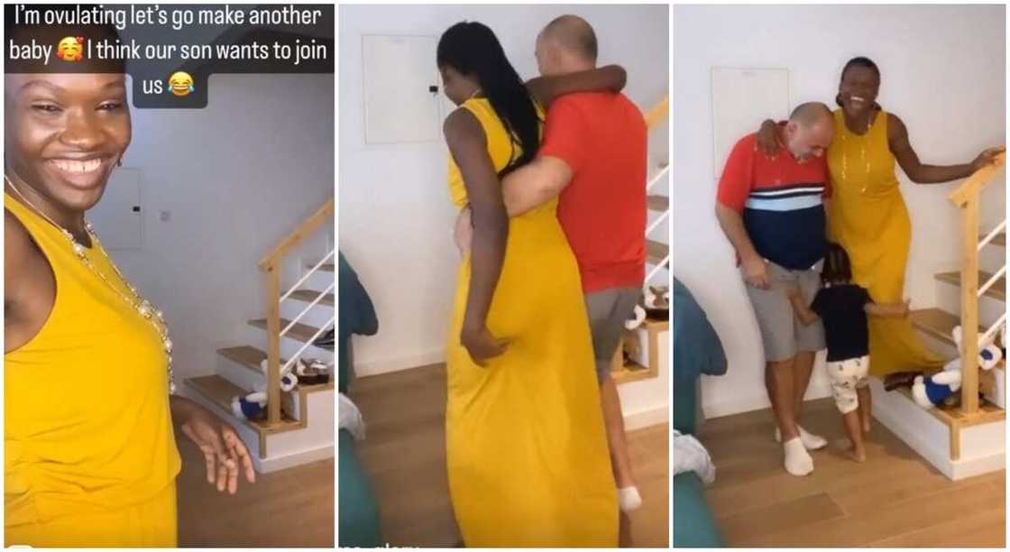 Photos of a woman with her husband and their son. Photos of a woman with her husband and their son.