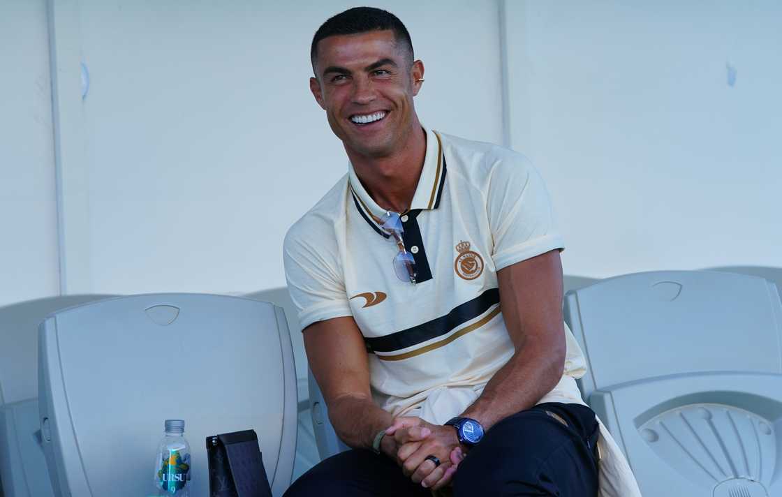 Cristiano Ronaldo before the start of the Pre-Season Friendly match between Al Nassr and SC Farense at Estadio Algarve in Faro, Portugal