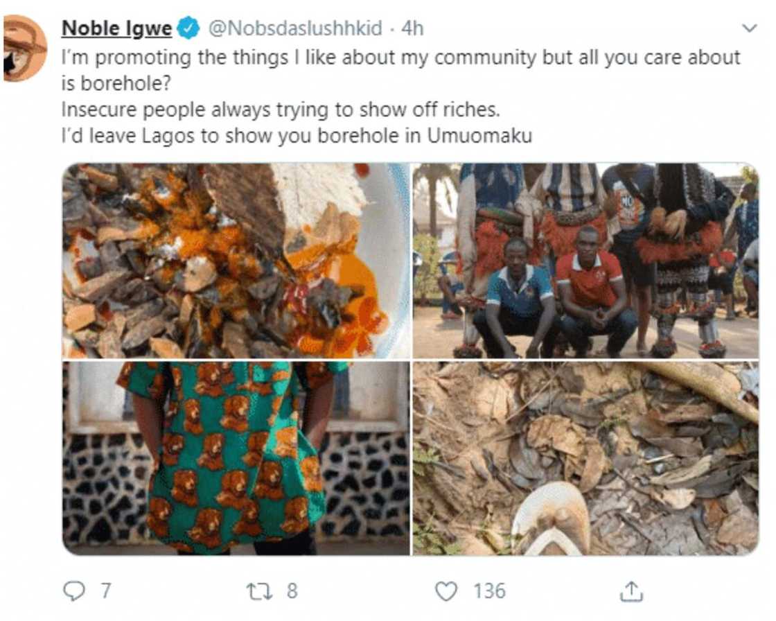 Noble Igwe fires back at trolls over photo he posted showcasing his hometown