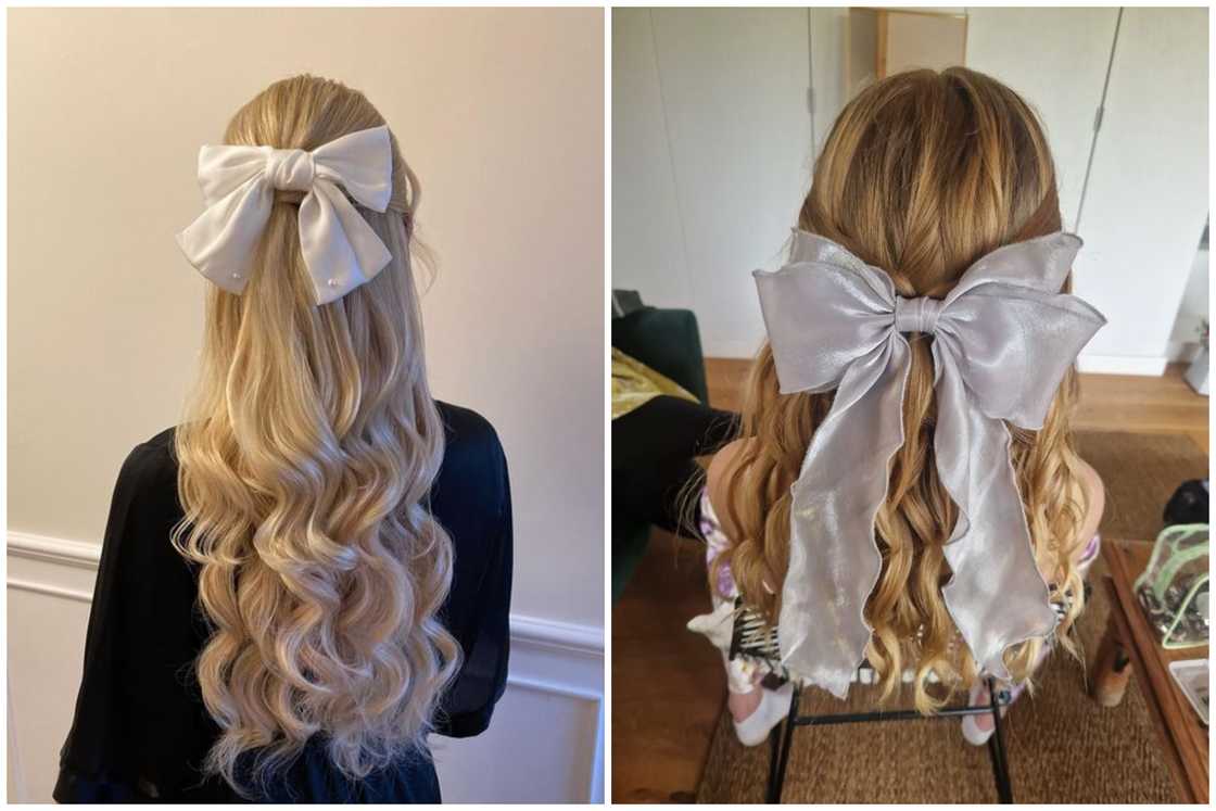 Half-down curls with a bow