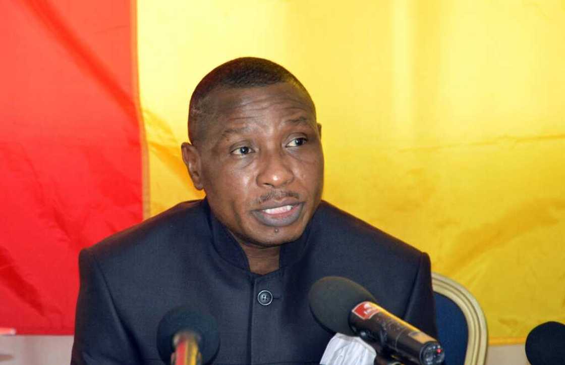 Moussa Dadis Camara lors d'une conférence de presse à Ouagadougou, le 11 mai 2015 Moussa Dadis Camara lors d'une conférence de presse à Ouagadougou, le 11 mai 2015