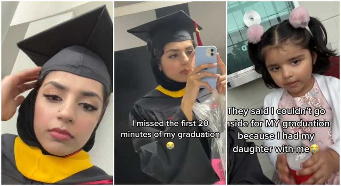 Pretty mum in graduation gown and her baby. Pretty mum in graduation gown and her baby.