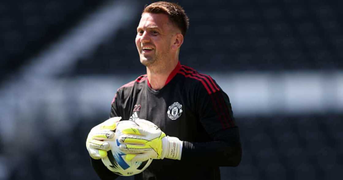 Tom Heaton of Manchester United during the pre-season friendly between Derby County and Manchester United at Pride Park on July 18, 2021 in Derby, England. (Photo by Marc Atkins/Getty Images) Tom Heaton of Manchester United during the pre-season friendly between Derby County and Manchester United at Pride Park on July 18, 2021 in Derby, England. (Photo by Marc Atkins/Getty Images)