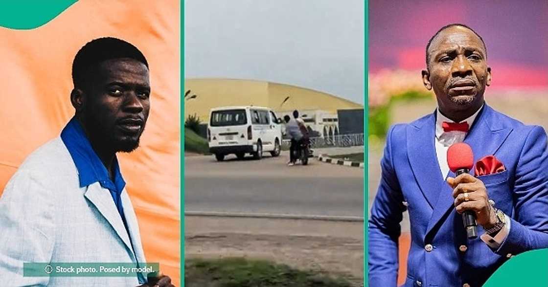 Man in awe after seeing the large building of Paul Enenche's Dunamis Church. Man in awe after seeing the large building of Paul Enenche's Dunamis Church.