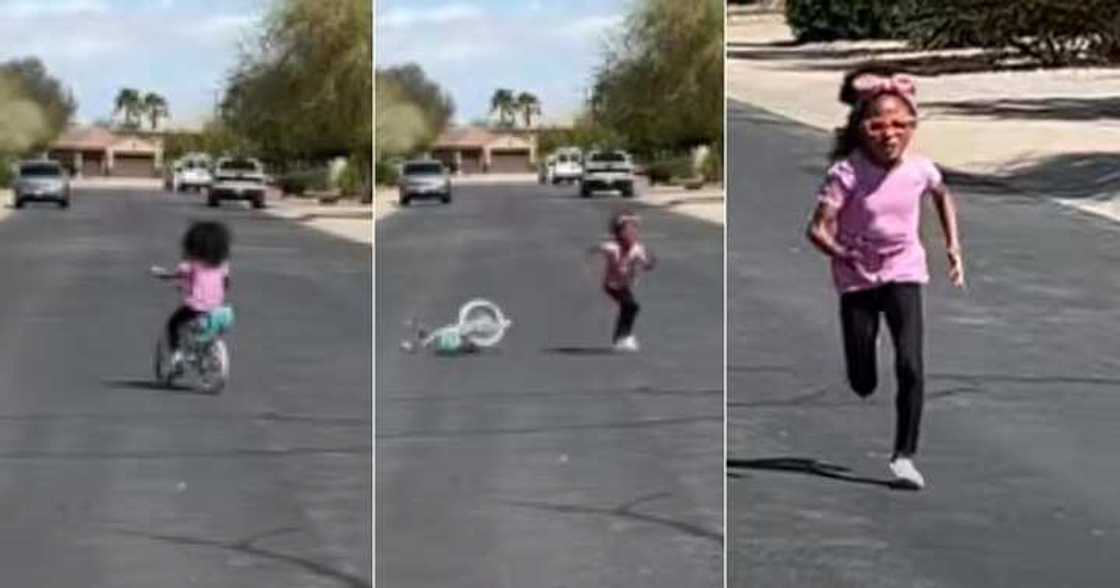 Little girl abandons bicycle