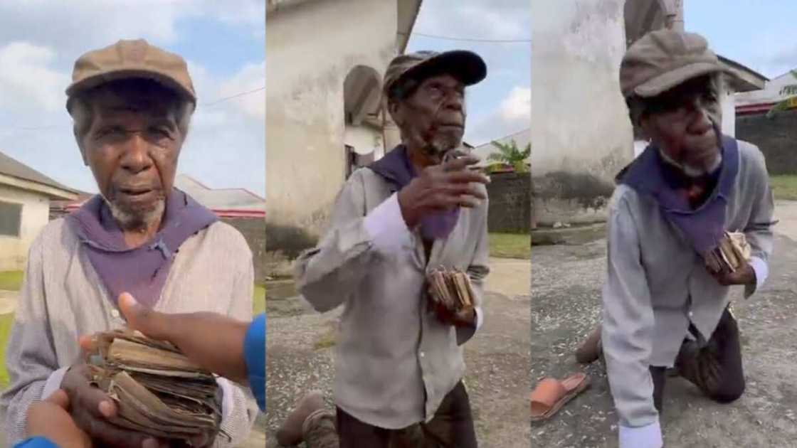 Photo of elderly appreciating the money he got Photo of elderly appreciating the money he got