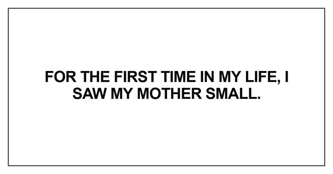 For the first time in my life, I saw my mother small For the first time in my life, I saw my mother small