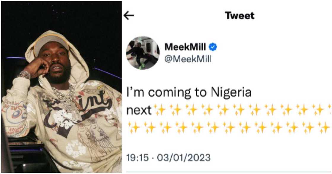 Rapper Meek Mill discouraged from coming to Nigeria by Nigerians. Rapper Meek Mill discouraged from coming to Nigeria by Nigerians.