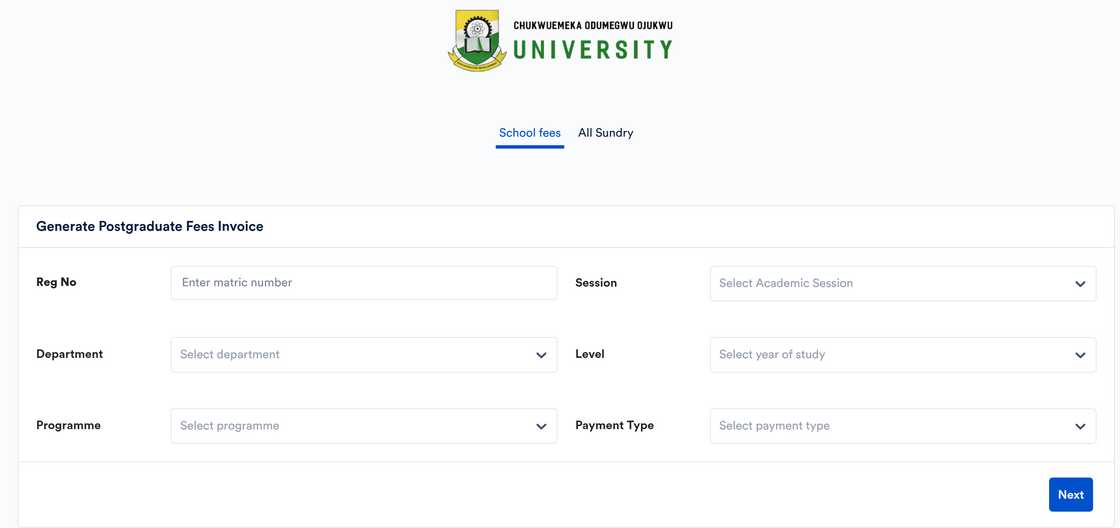 COOU postgraduate application portal