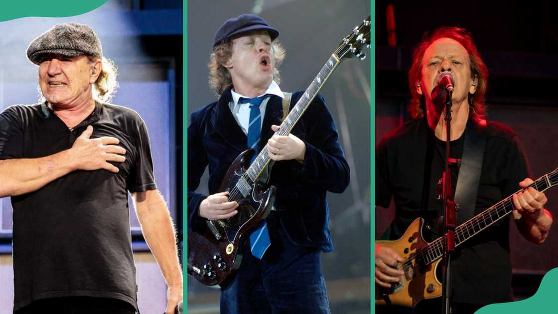 AC/DC band members Brian Johnson, Angus Young, and Stevie Young AC/DC band members Brian Johnson, Angus Young, and Stevie Young