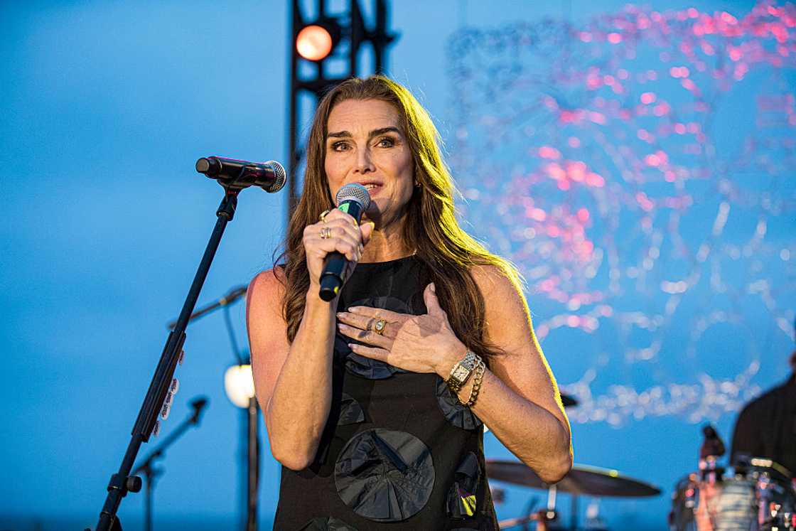 Brooke Shields speaks on stage during an event in Coronado, California Brooke Shields speaks on stage during an event in Coronado, California