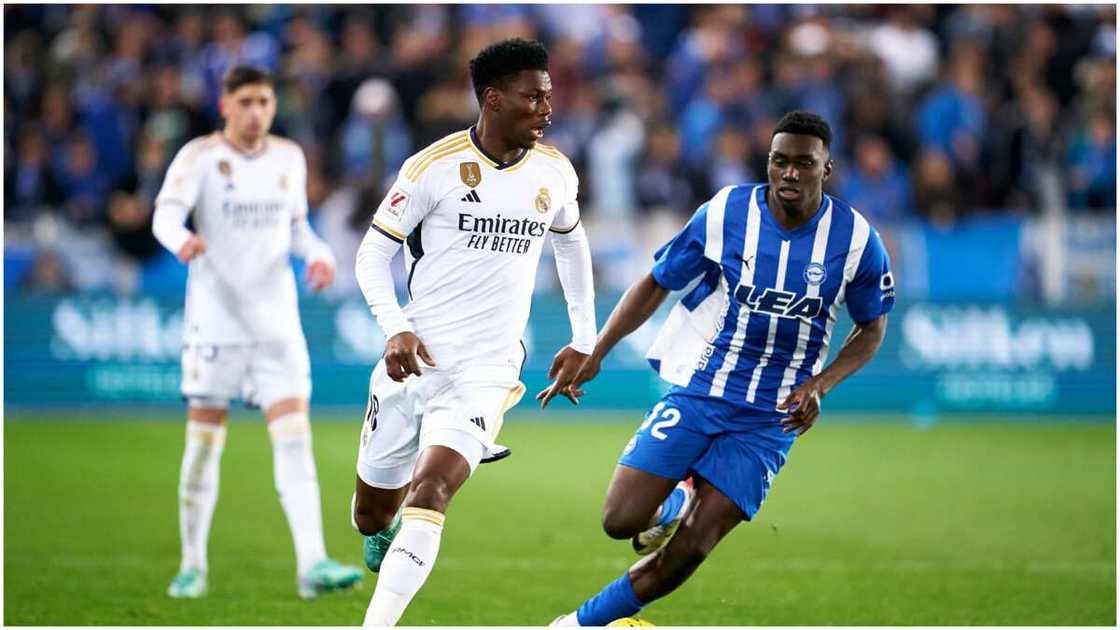 Samuel Omorodion playing against Real Madrid's Aurelien Tchouameni during his loan at Alaves. Samuel Omorodion playing against Real Madrid's Aurelien Tchouameni during his loan at Alaves.