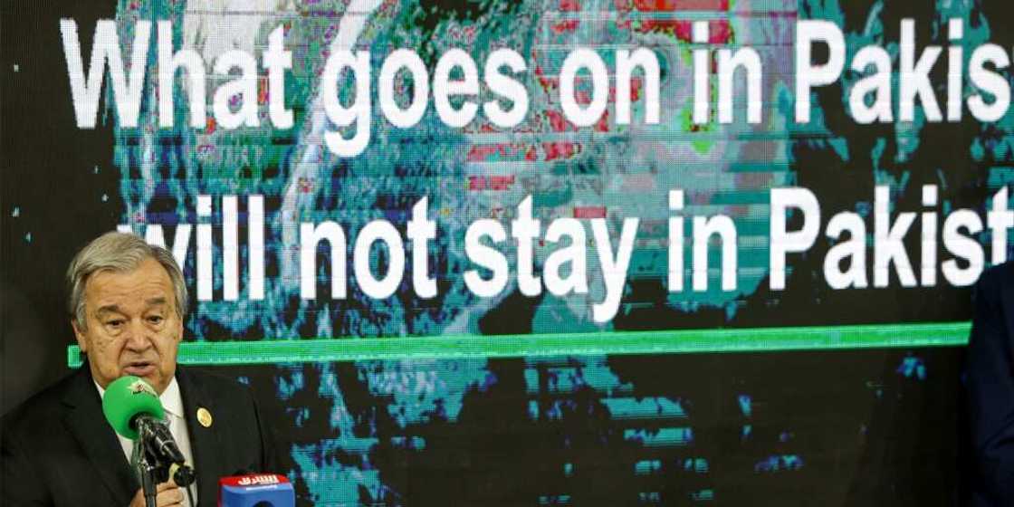 United Nations Secretary General Antonio Guterres speaks alongside Pakistani Prime Minister Shehbaz Sharif at the COP27 UN climate summit in Egypt United Nations Secretary General Antonio Guterres speaks alongside Pakistani Prime Minister Shehbaz Sharif at the COP27 UN climate summit in Egypt