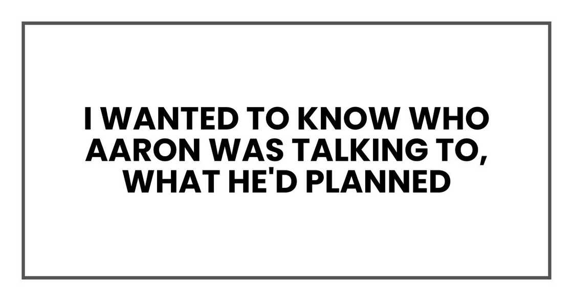 I wanted to know who Aaron was talking to, what he'd planned I wanted to know who Aaron was talking to, what he'd planned