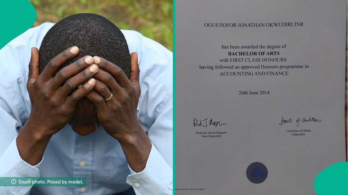 First-class graduate laments over unemployment. First-class graduate laments over unemployment.
