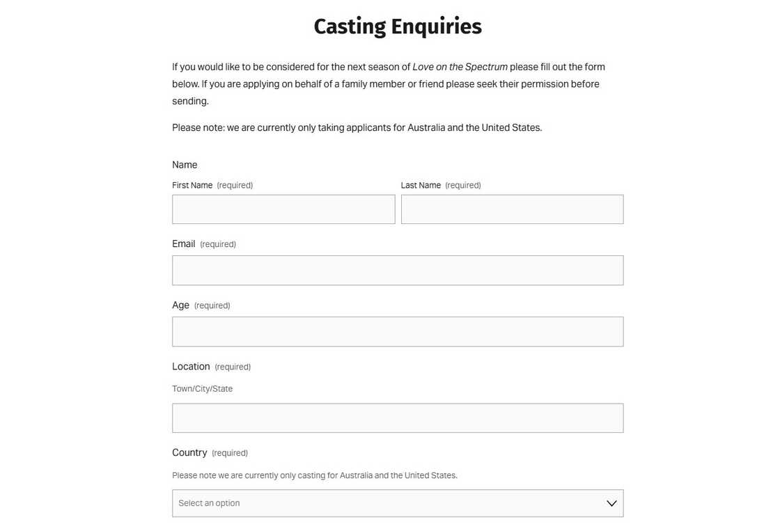 A screenshot of the Northern Pictures casting page