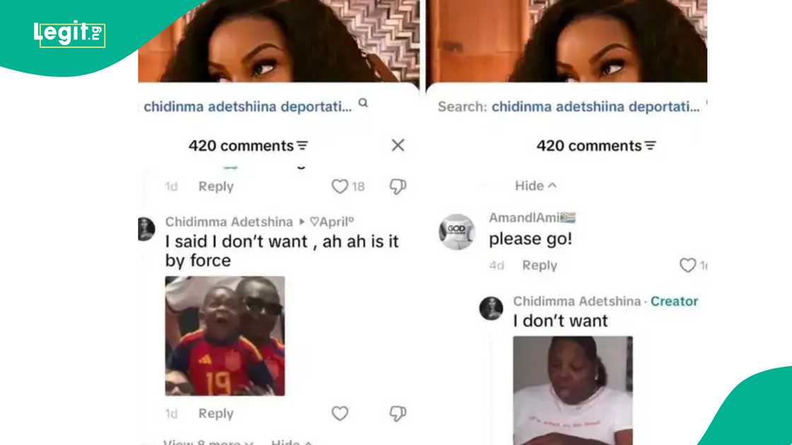 Chidimma Adetshina caught in a heated exchange with critics telling her to leave South Africa.