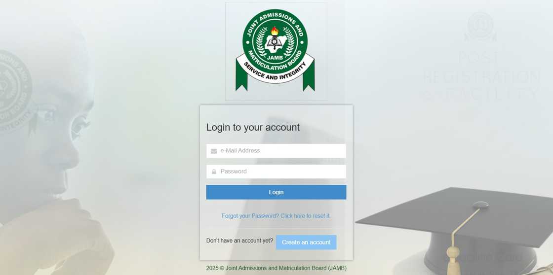 Screenshot of JAMB portal