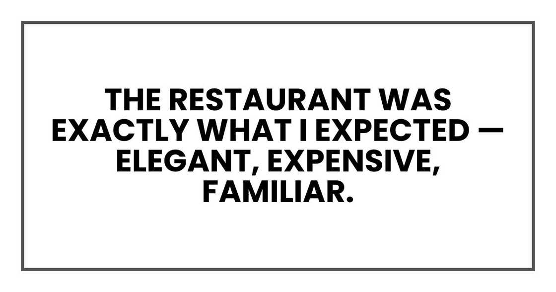 The restaurant was exactly what I expected — elegant, expensive, familiar.