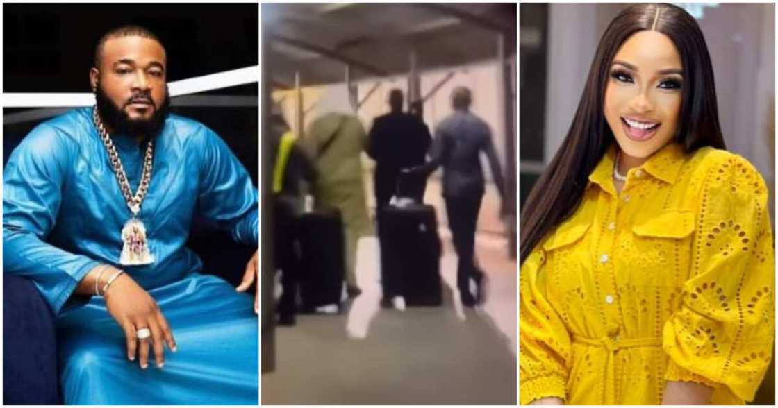 Tonto Dikeh shares clip of Sam Larry's return to Nigeria.