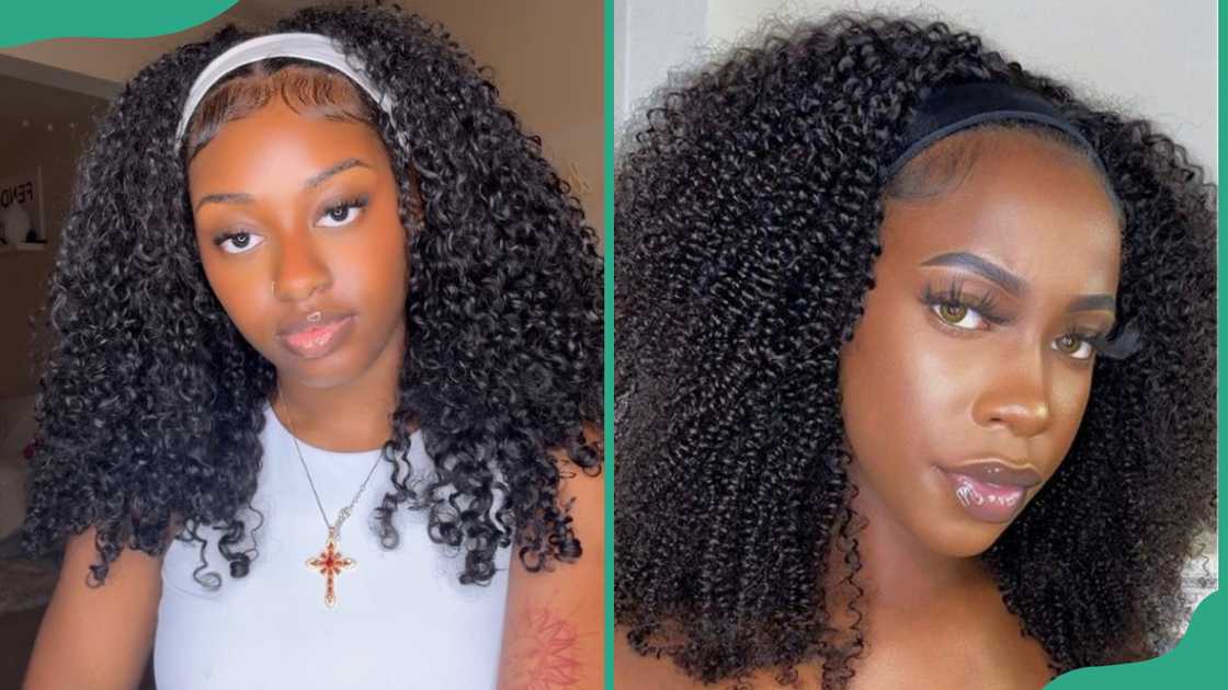 Headband shoulder coil curly hair style Headband shoulder coil curly hair style