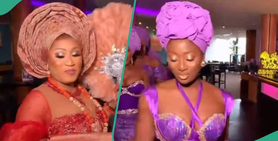 Bride and her asoebi ladies in colourful attires Bride and her asoebi ladies in colourful attires