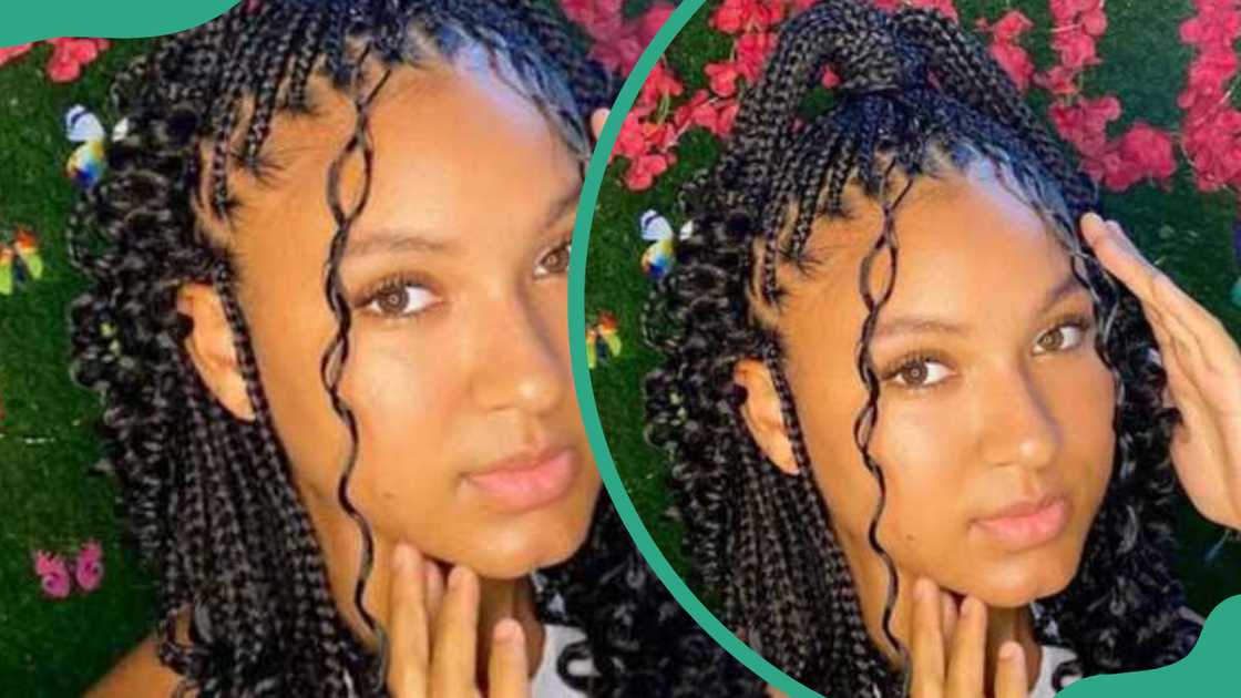 Black-styled shoulder-length braids Black-styled shoulder-length braids