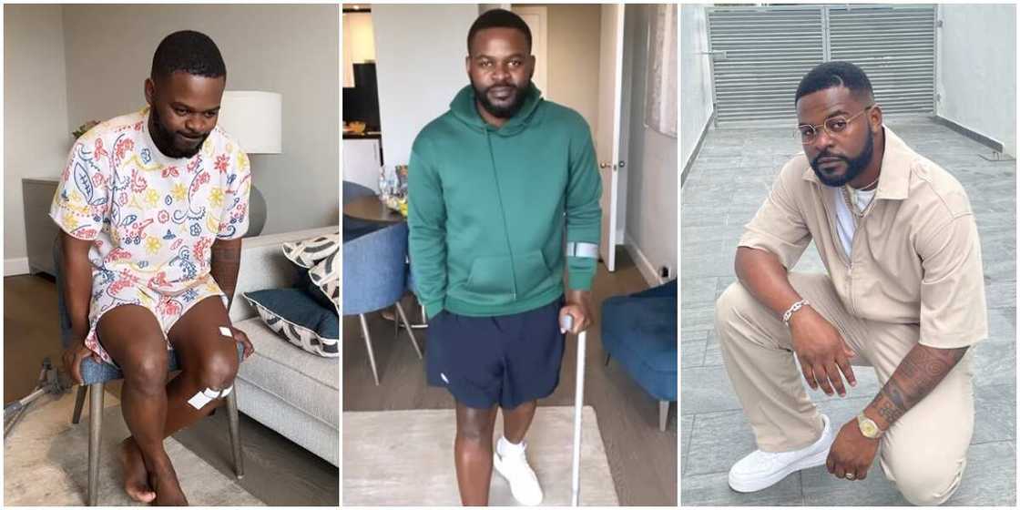 Falz shares Physiotherapy journey after knee surgery, Falz on clutches, Falz's knee down song Falz shares Physiotherapy journey after knee surgery, Falz on clutches, Falz's knee down song