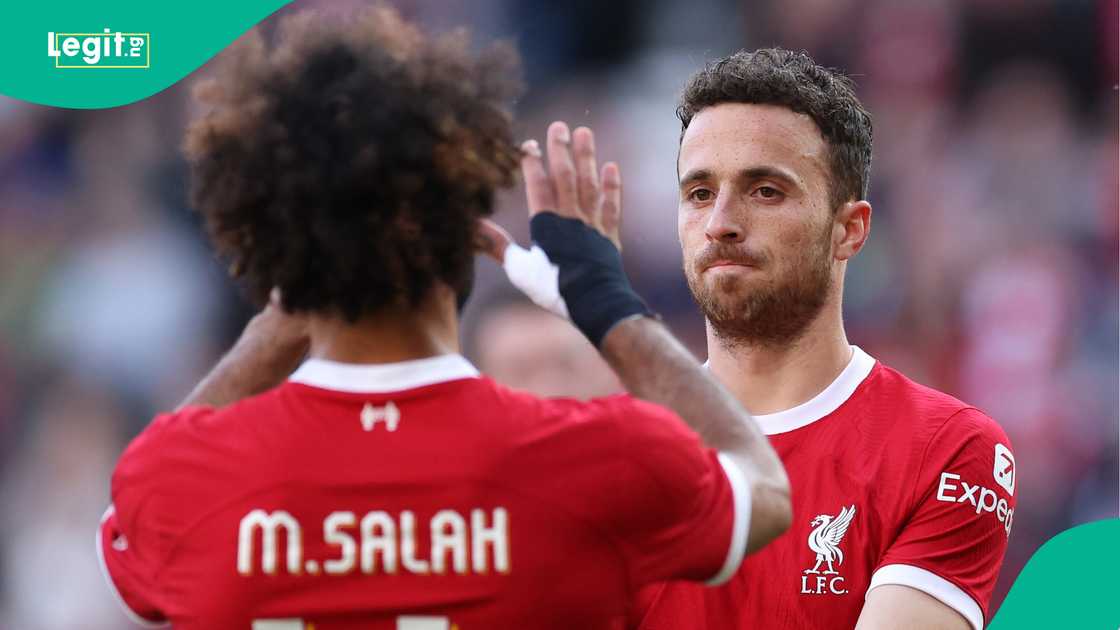 Diogo Jota, Mohamed Salah, Liverpool, Darmstadt, Deepdale Stadium, Preston. Diogo Jota, Mohamed Salah, Liverpool, Darmstadt, Deepdale Stadium, Preston.