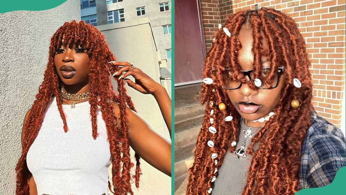 Ginger butterfly locs with bangs