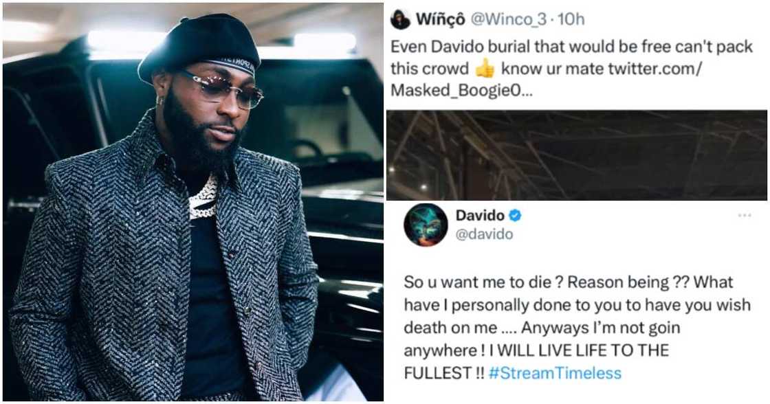 Davido replies troll who wished him death.