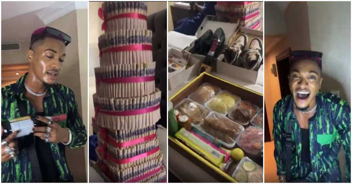 BBNaija Groovy's fans present him with gifts. BBNaija Groovy's fans present him with gifts.