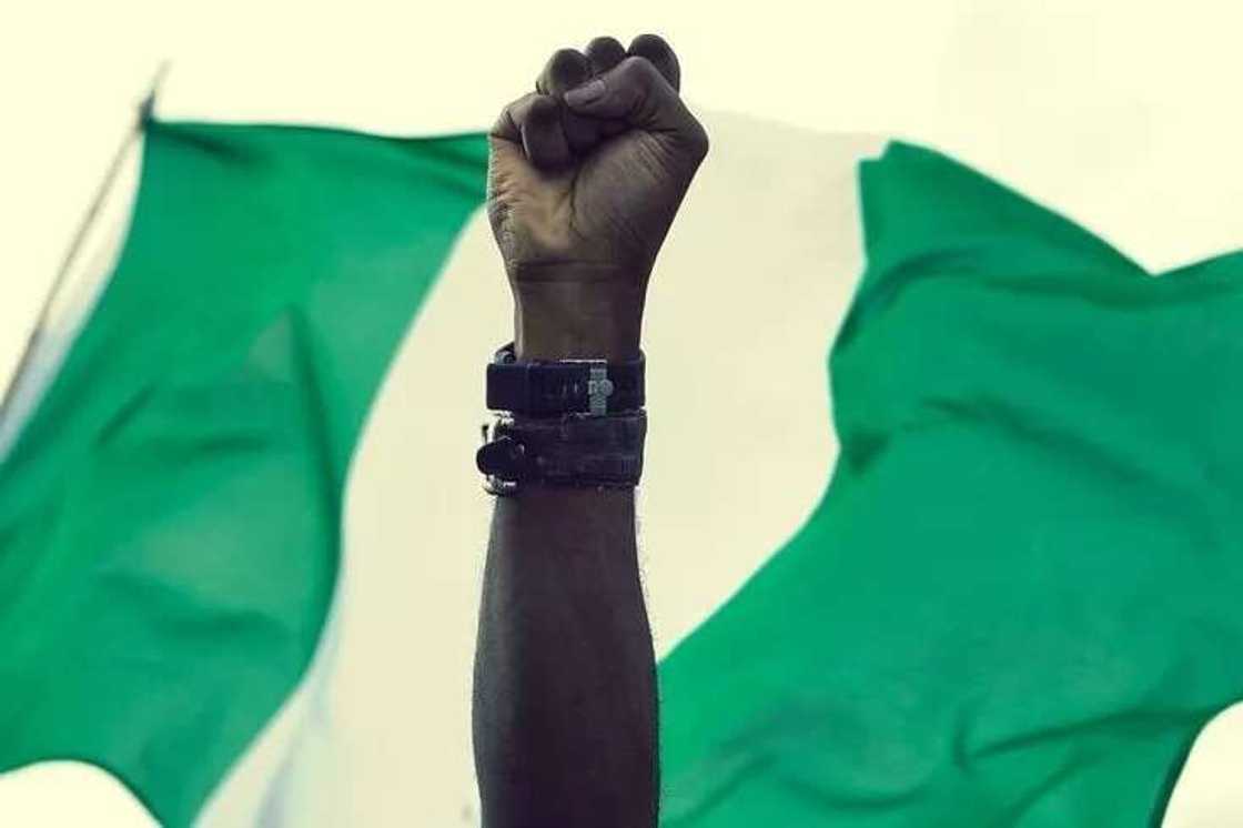 Nigerian flag and hand Nigerian flag and hand