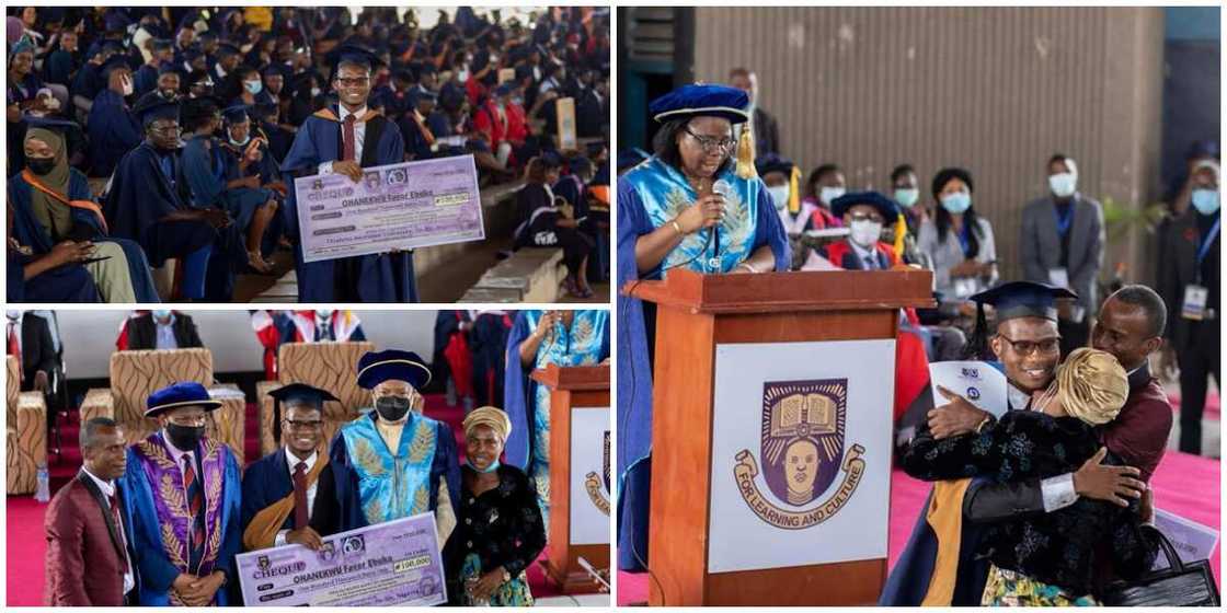 Cute photos as mum & dad share sweet moment with son on stage as he graduated overall best student in OAU Cute photos as mum & dad share sweet moment with son on stage as he graduated overall best student in OAU