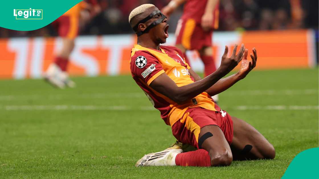 Victor Osimhen, Liverpool, Galatasaray, Rams Park, Istanbul, Turkiye, UEFA Champions League, Victor Osimhen celebrates his goal against Liverpool. Victor Osimhen, Liverpool, Galatasaray, Rams Park, Istanbul, Turkiye, UEFA Champions League, Victor Osimhen celebrates his goal against Liverpool.