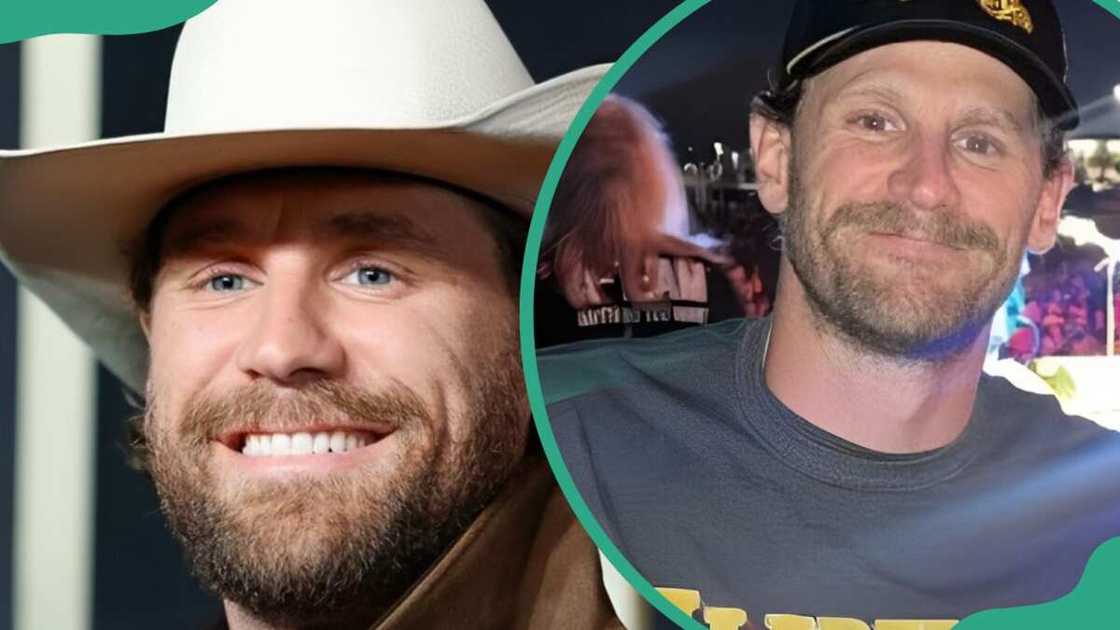 Chase Rice in a cowboy hat (L), and the country music singer in a black T-shirt and a cap Chase Rice in a cowboy hat (L), and the country music singer in a black T-shirt and a cap