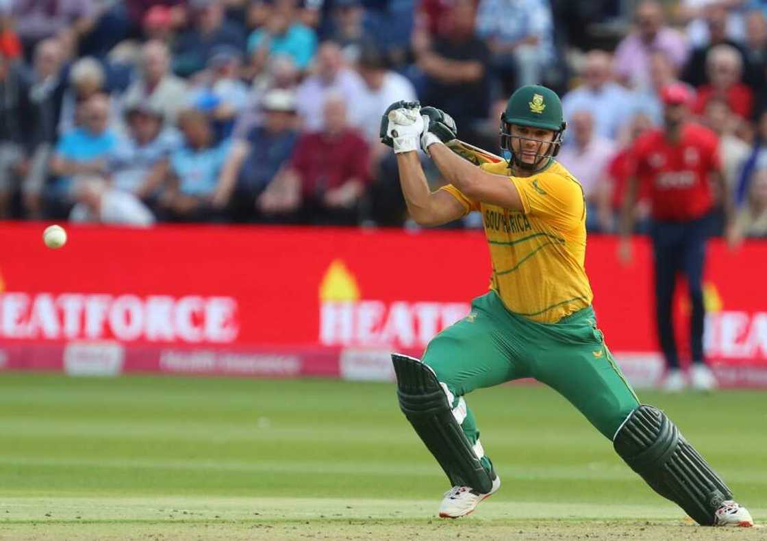 Dashing fifty - South Africa's Rilee Rossouw hits out during the second T20 against England in Cardiff